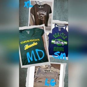 2 Nfl seahawks shirts 1 sweet shirt and 1 or ducks shirt